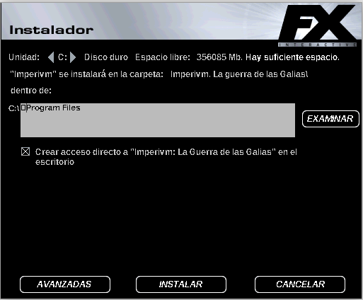 Selección de unidad y carpeta de destino