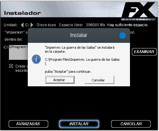 Confirmación de la carpeta de instalación