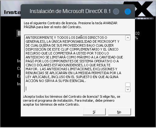 Contrato de licencia de Microsoft DirectX 8.1
